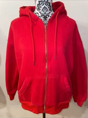 Efan Women's Red Full-Zip Hooded Thick Sweatshirt with Pockets Size Small